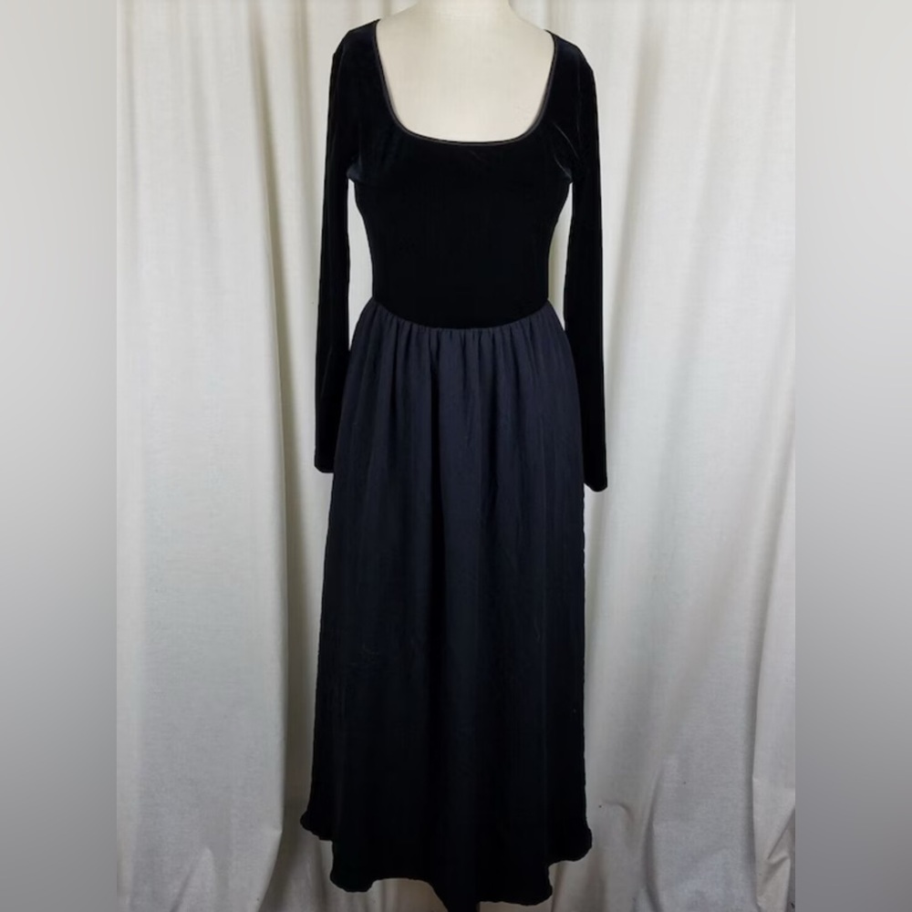 Vintage Laura Ashley Whinsygoth Black Silk & Velvet Maxi Dress